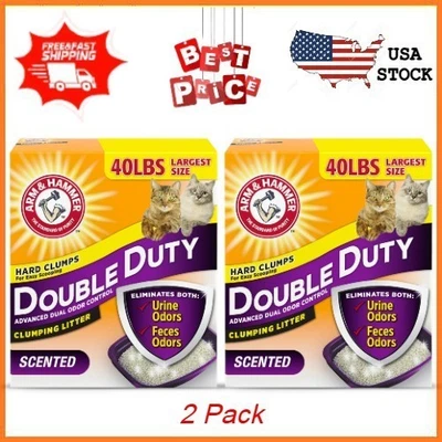 2 Pack ARM & HAMMER Double Duty Clumping Cat Litter Odor Control Scented 40lb