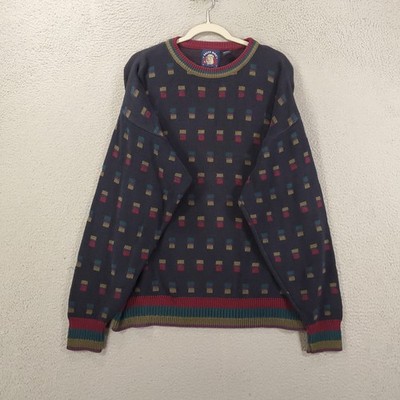 Vintage Salty Dog Gant Sweatshirt XL Navy Knit Geometric Sweater Made In USA