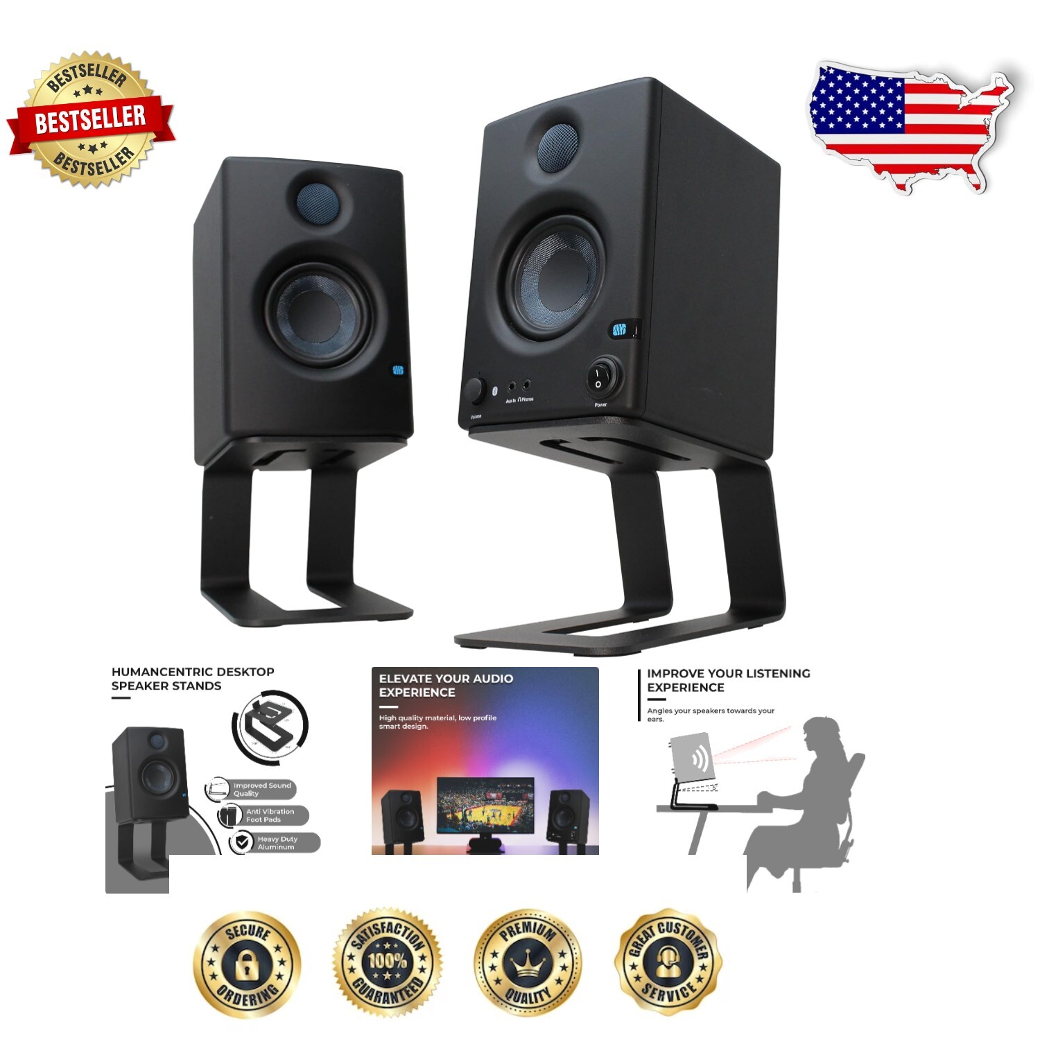 Compact Studio Monitor Stands: Dual Riser Pair for Systematic Sound Enhancement
