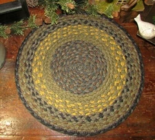 Primitive Antique Vtg Style 15" Braided Jute Candle Mat Large Round Trivet #99