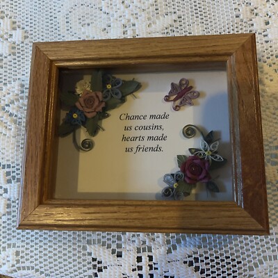 Vintage Paper Quilling Framed Wall Art Cousin Oak Shadow Box 6x5 Handmade 1