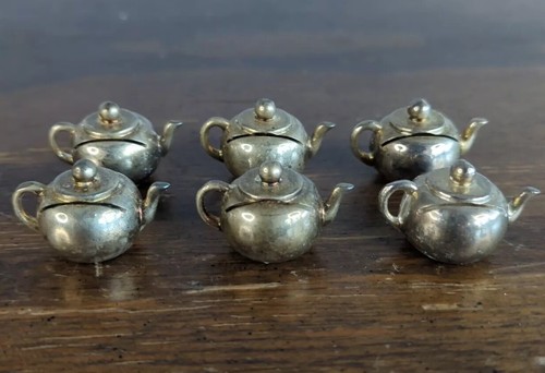 Godinger Silber Art Co Miniatur Teekanne Tischkarten Halter 6er Set 1,5"
