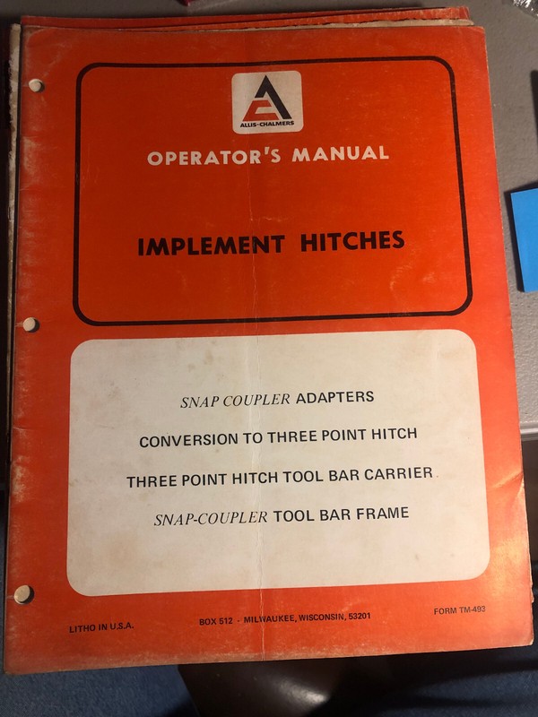 ALLIS CHALMERS IMPLEMENT HITCHES ( SNAP, 3 POINT, TOOL BAR )