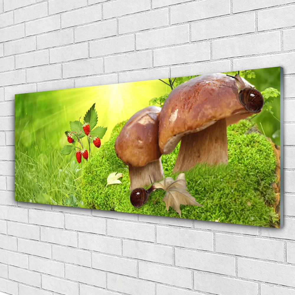 Tableau plexiglas 125x50 cm - D&eacute;coration cuisine lavable motif champignons et fraises