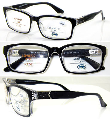 L422 hochwertige stilvolle Lesebrille/große Gläser/Flat Top schwarzes Gestell Metalldetails