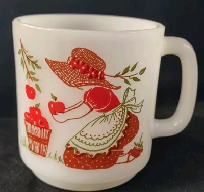 Glasbake White Milk Glass Mug, Apple Maiden ''Give What You Have, It May...''  
