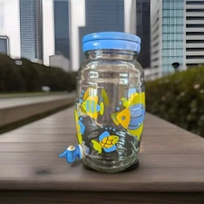 1 Gallon Glass Drink Dispenser with Spigot Blue Yellow Green Fish Sun Tea Brew