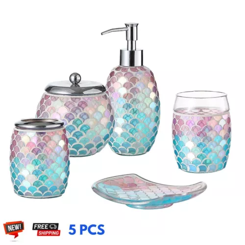 5-teiliges Set Mosaik Glas Badaccessoires mit Seifenspender/Geschirr, Badaccessoire - Bild 10 von 10