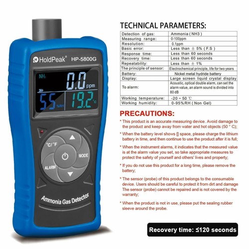 Ammonia Gas Meter Digital LCD 0-100PPM Automotive NH3 Temp Detector Rechargeable - Picture 10 of 11