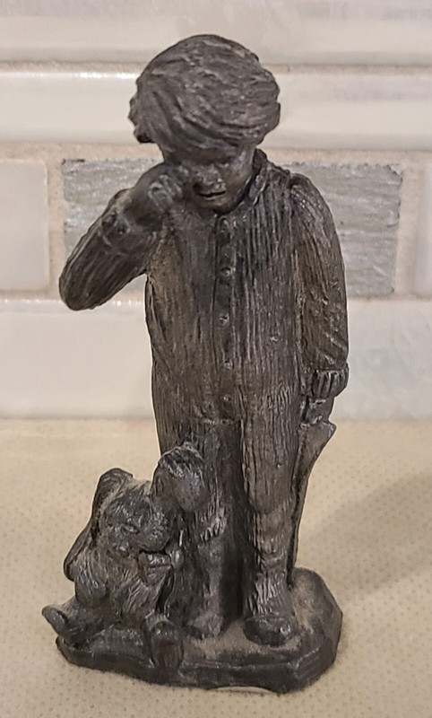 Vtg. Pewter Christmas, The Gift of Love Boy Figurine/Bunny Michael Ricker 1990