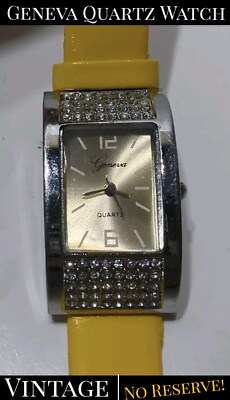  VINTAGE  Geneva Quartz Watch With Yellow 2 Piece Band