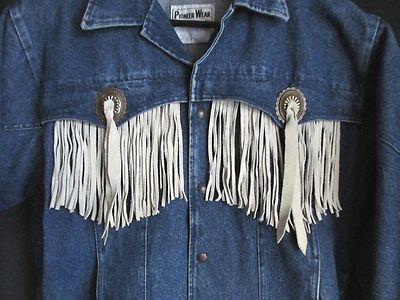 【EEUN】Western Fringe Patch Denim Rhinestone Jean Jacket / Fringe Denim Jacket / Women's Crop