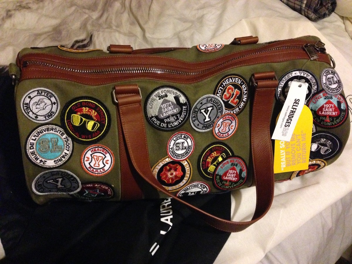 Saint Laurent Patches Canvas Holdall Olive Green H 23cm x W 48cm Very Rare!