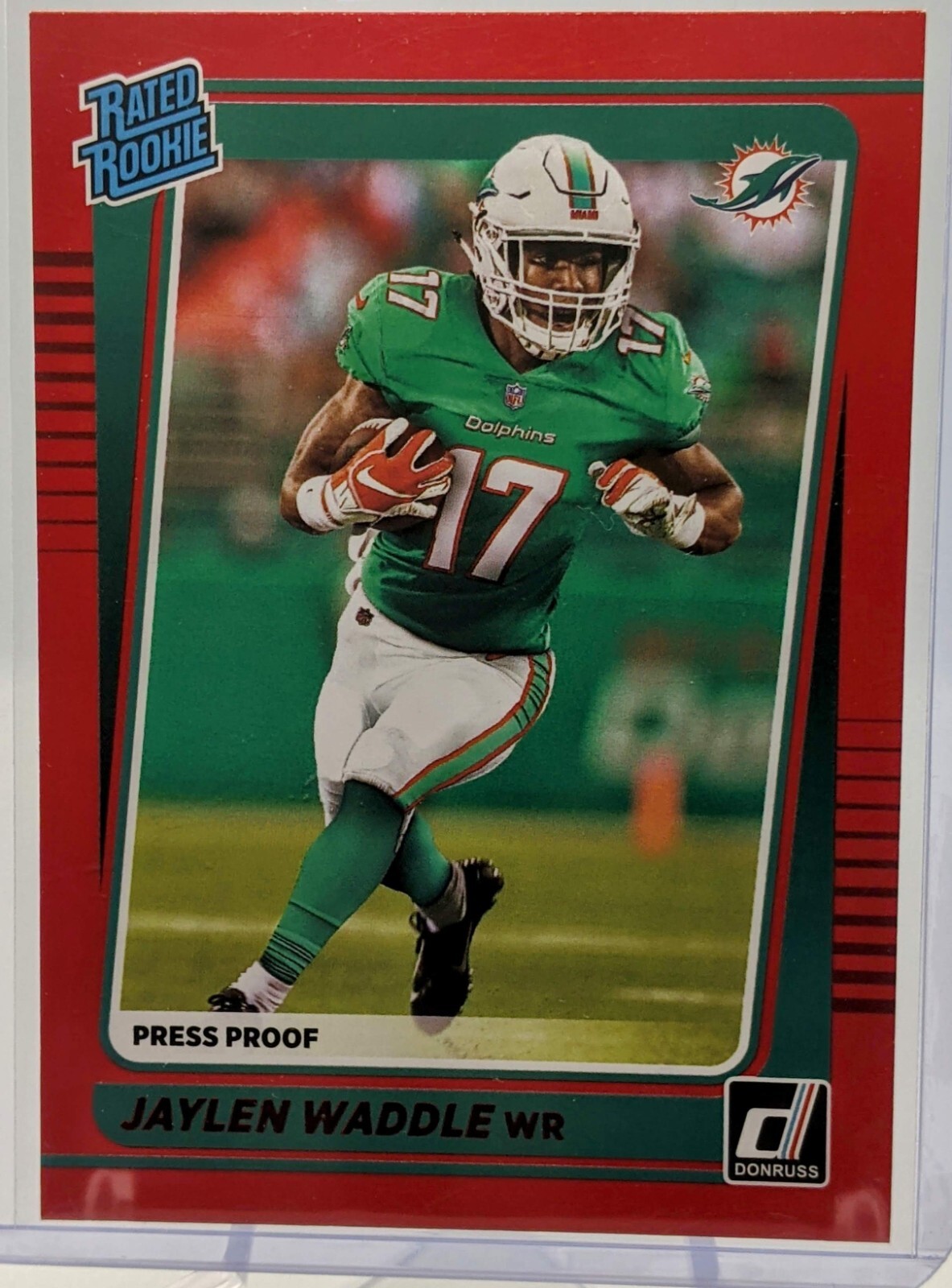 Jaylen Waddle RC Red 2021 Donruss - Rated Rookie Press Proof Red #263 Dolphins