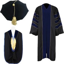 Unisex Deluxe Doctoral Graduation Gown Doctoral Hood and Doctoral Tam 8 Sided P