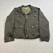J Crew Jacket Women L Green Full Zip Snap Pocket Military Chore Barn Minimalist