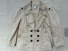 White H Black M Jacket Womens Sz 4 Beige Blazer Double Breasted Button3/4 Sleeve