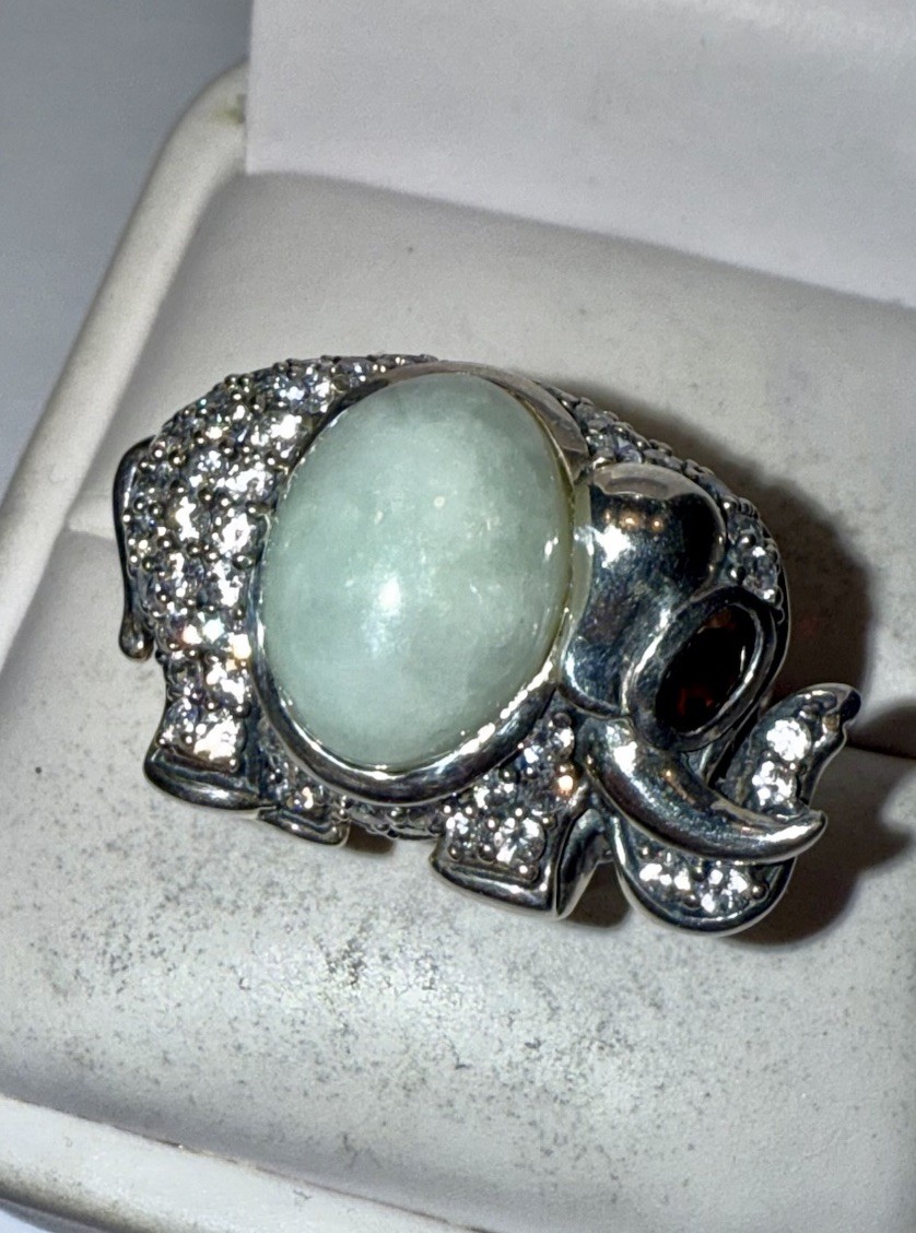 ESTATE Solid Sterling Silver Jade Jadeite Garnet … - image 3