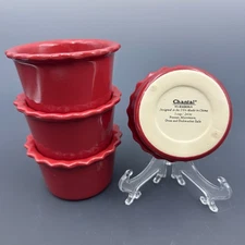 Set Of 4 Chantal Ramekins True Red Ruffled  Scalloped Edge Stoneware 1 Cup