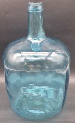 Aqua Blue Large Demijohn Bottle 15'' tall 8'' Diameter Bottom Hand Blown Bubbles