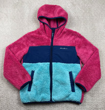 Eddie Bauer Jacket Youth M 10/12 Pink Blue Colorblock Pile Sherpa Full Zip Hood