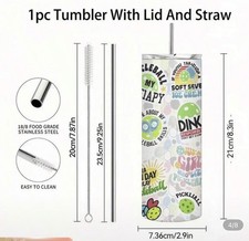 Pickleball Therapy 20oz Stainless Steel Tumbler w Lid & Straw Insulated