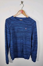 Napapijri Ribbed Sweatshirt Men's Medium Blue Casual Logo Jumper Crew Neck