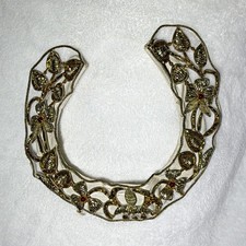 Women  s Beaded Collar Overlay Gold/Ivory Floral Leaf Pattern w/ Red Stones