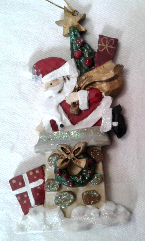 Vintage Kurt Adler Santa Climbing into Chimney Ceramic Ornament