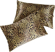 Pure Bedding Satin Pillowcase 2 Pack - King Size 20"x40", Gold Leopard - Si