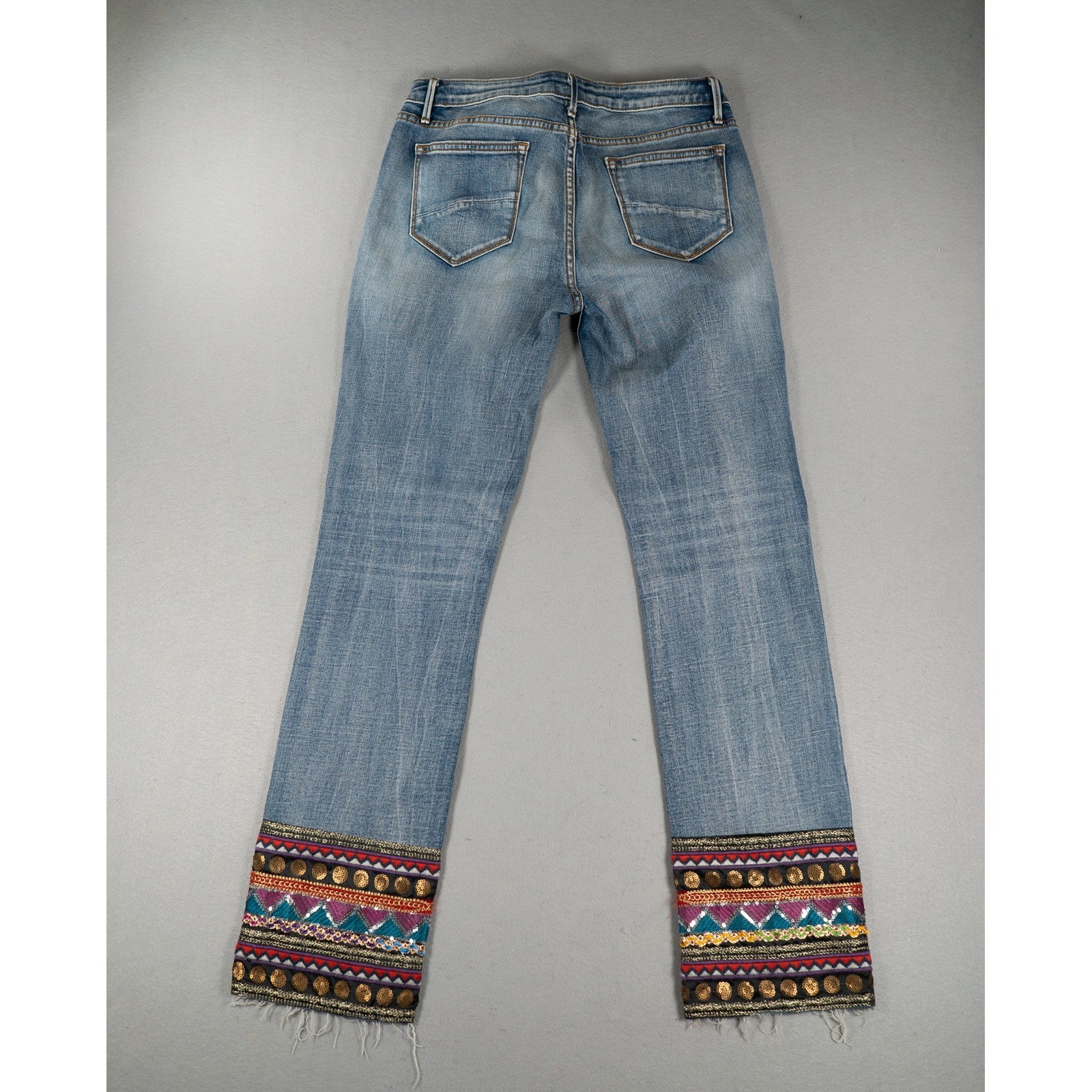 Driftwood Womens Audrey Classic Fit Embroidered Sequin Cuff Blue Jeans 30 Boho image 5