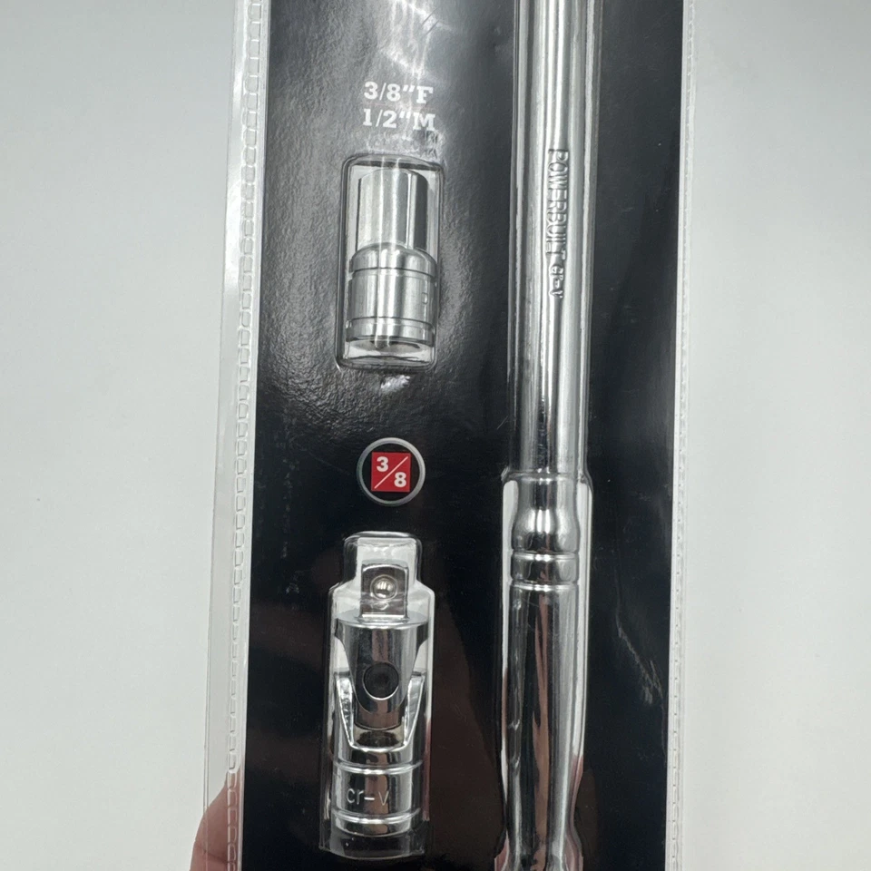 Powerbuilt 3/8" Dr. Flex Handle Breaker Bar w/ - 3/8F x 1/2M Adapter, 1-U-Joint - Image 4 of 4