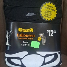 Boys 2 Piece Halloween Pajama Set Size Large Skeleton Glow In Dark Black White