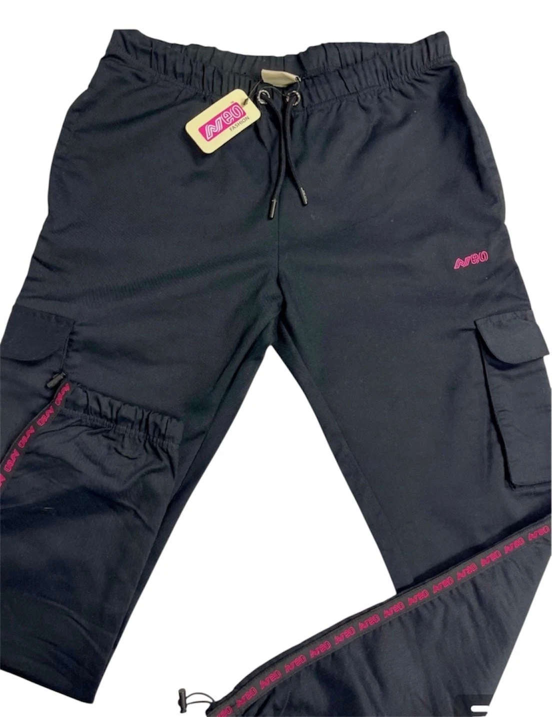 Neo Mens Black Cargo Joggers Streetwear Utility Trousers