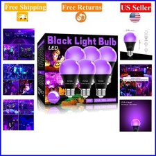 LED Black Light Bulbs 6 Pack, E26, 9W, UV Purple for Parties, Halloween, Body...