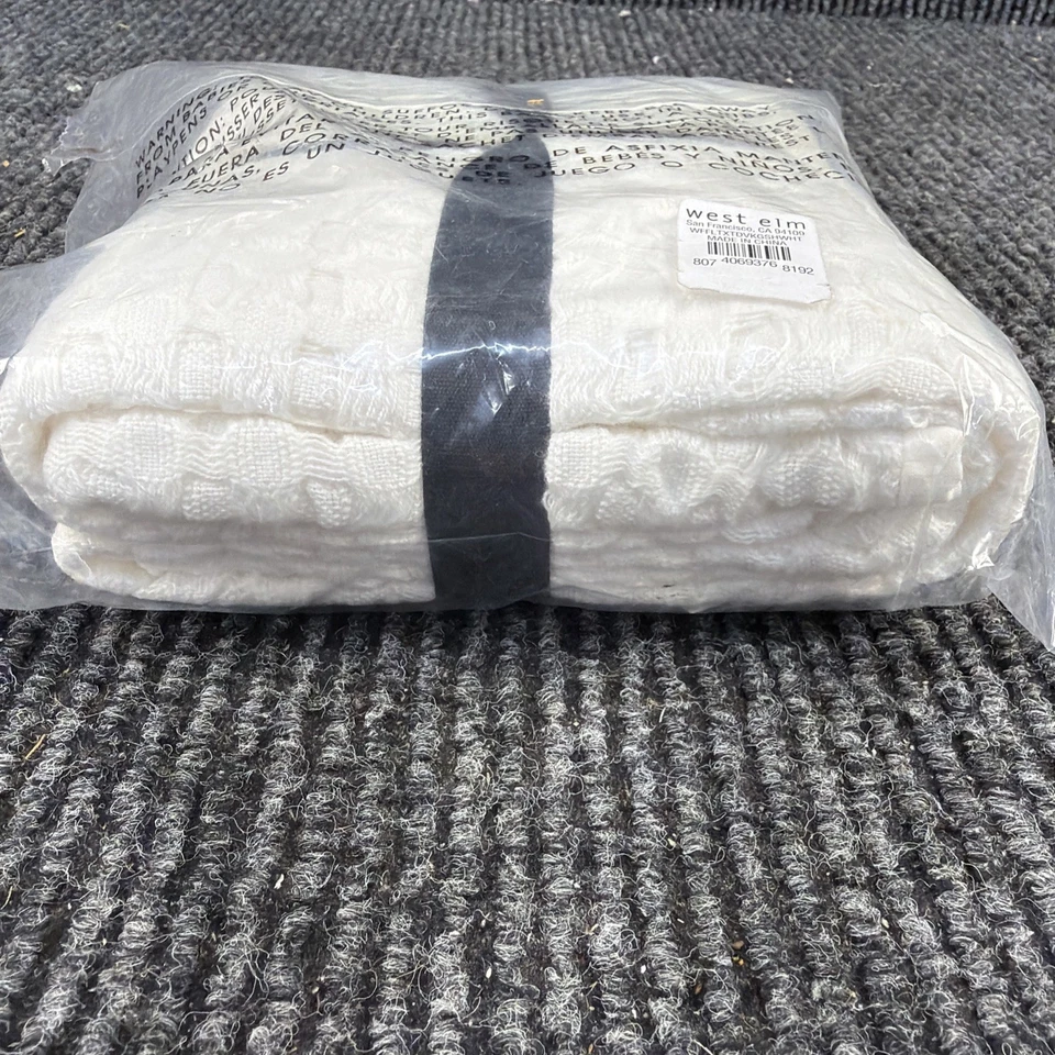 NWT West Elm Flax Linen KING Pillow Sham White Ivory Mini Waffle - Image 3 of 4