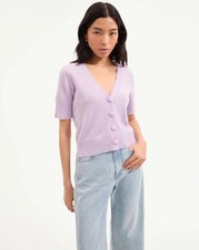NEW VERONICA BEARD Solene Short-Sleeve Cashmere Cardigan Soft Lilac L