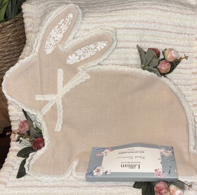 Lillian August Beige Bunny Shaped Lace Trim Placemats (4) 17  Easter Spring