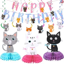 Chinco 16 Pcs Cat Theme Birthday Party Decorations Party Supplies Kit, Includes