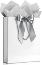 Gift Bag, 1PCS Gift Bags Large with Ribbon and 1 Greeting Cards 2 Tissue Paper,
