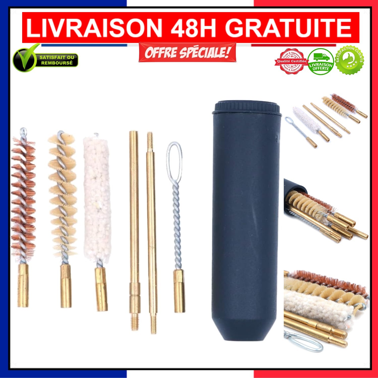 Kit de nettoyage pour pistolet 9mm en laiton avec étui rigide noir
