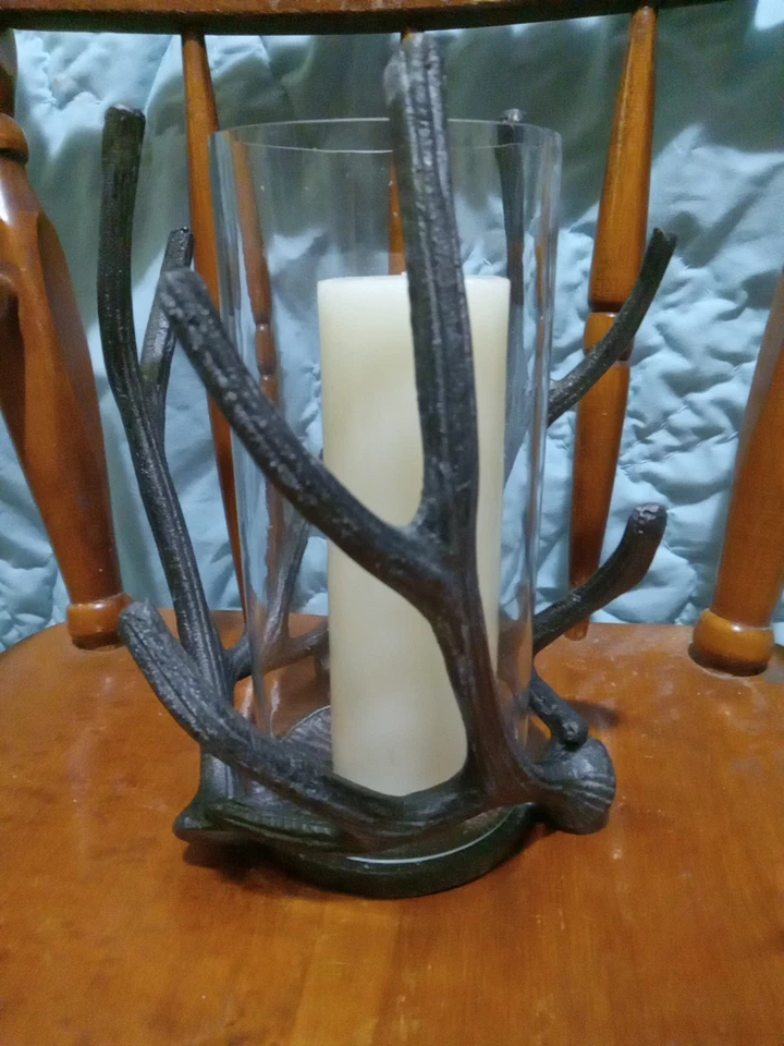 (092) Mainstays Decorative Metal Rustic Antler Hurricane Pillar Candleholder - Image 2 of 4