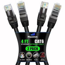 Cat 6 Ethernet Cable 4 ft 2-Pack - High-Speed LAN Cable Internet Cable Patch ...