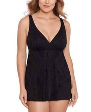 Swim Solutions 16W Black Tummy Control One Piece Swim Dress Plus NWT Pool Beach