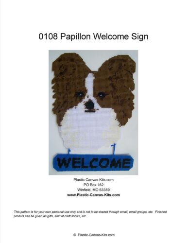 Papillon Dog Welcome Sign- Plastic Canvas Pattern or Kit - Picture 1 of 1