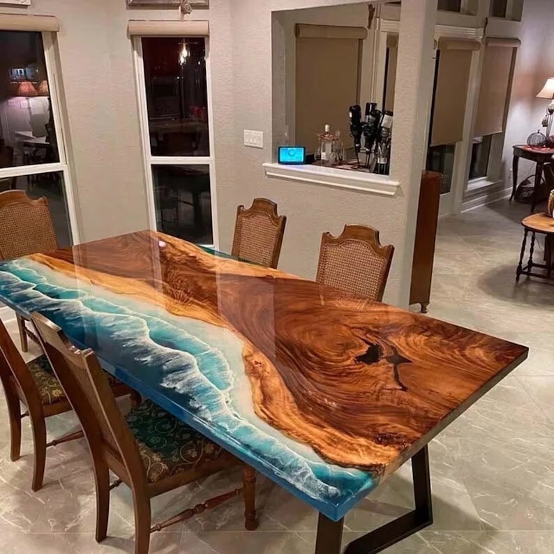 72x36 Ocean Wave Epoxy Resin Dining Table Kitchen Counter Bar Top Slab Decor