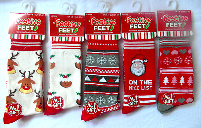Damen Weihnachten Neuheit Design Socken festliche Füße - Schuhgröße: UK 4-8; EUR 37-42