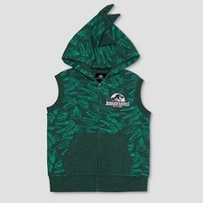 Jurassic World Toddler Boys Dinosaur Hooded Sweatshirt Vest Green - NEW