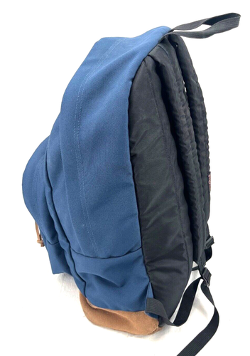 Jansport Navy Blue Canvas Leather Multi-Pocket Strap School Bag Backpack - Picture 5 of 9