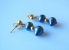 14k Yellow Gold Iridescent Blue Pearl Dangle Drop Earrings 2.21 Grams — photo 9